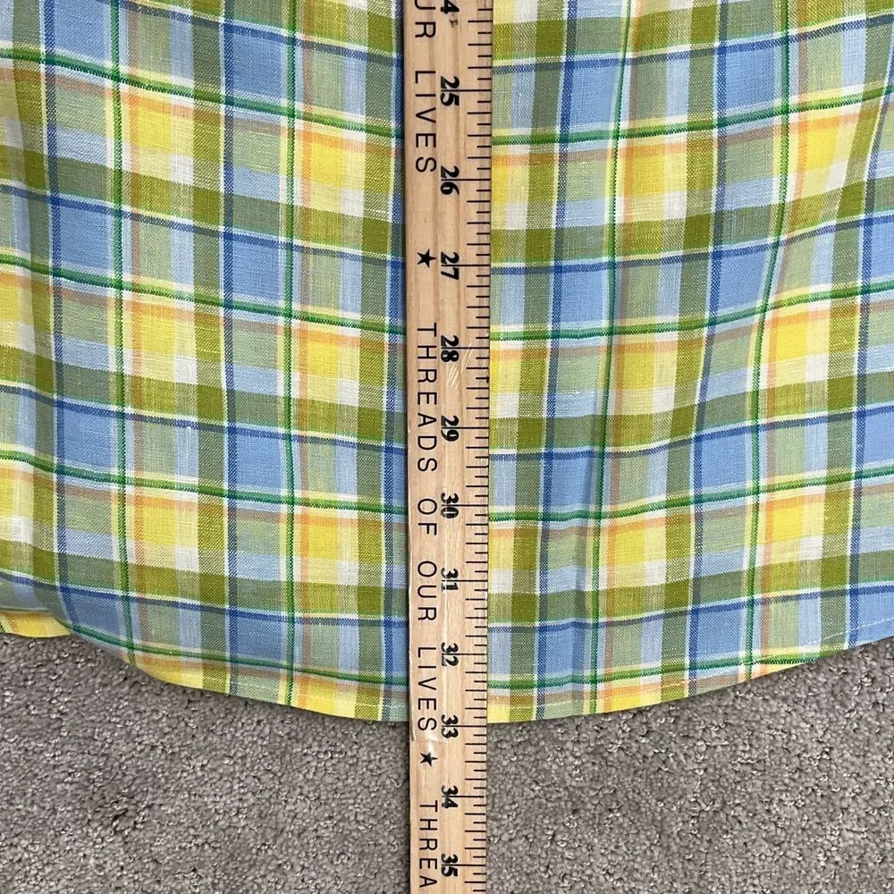 Jos A Banks Shirt‎ Men Large Yellow Green Blue Madras Plaid Linen Classic